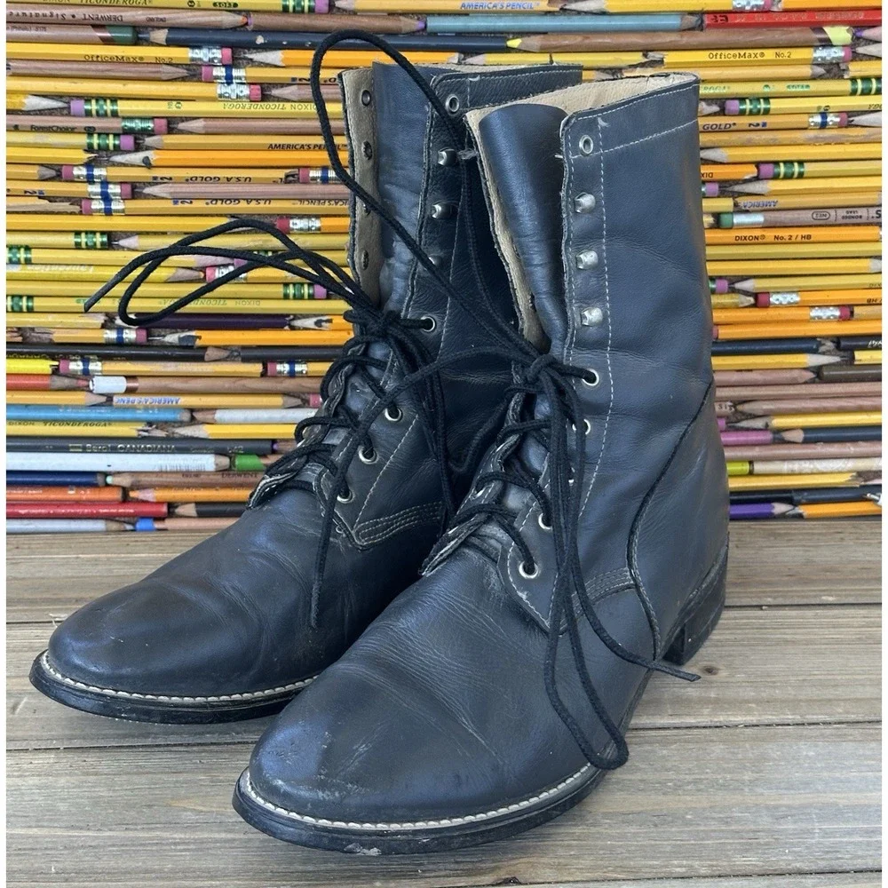 VTG Acme Black Roper Boots Punk Rock Retro Grunge Hipster Men's 9 D